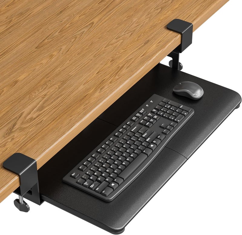 BONTEC KMT01 Under Desk Keyboard Tray, Pull-Out Keyboard & Mouse Platform with C-Clamp, 25.6 x 11.8 in Space-Saving Ergonomic Slide-Out Drawer, Black - Image 1